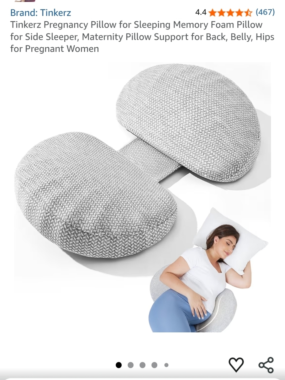 Tinkerz Gray Pregnancy Support Pillow - Memory Foam Side Sleeper